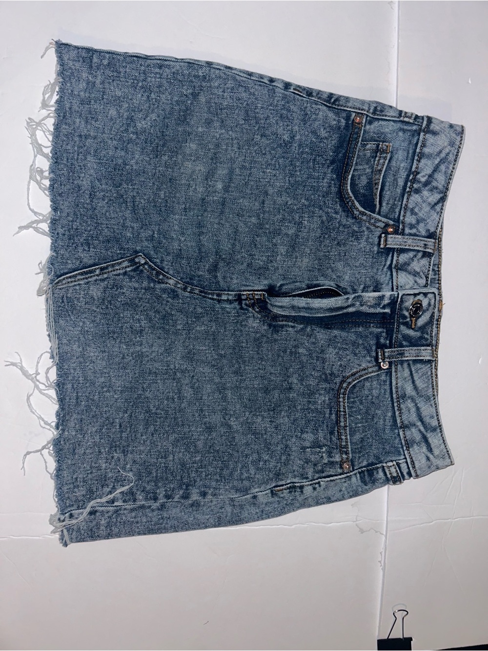 Source Unknown Blue Denim Mini Skirt with Frayed Hem